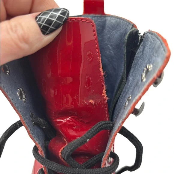 Unity In Diversity Red Patent Combat Boots - Picture 11 of 13